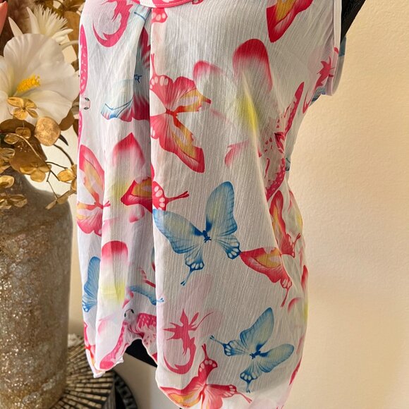Y2K Fairycore Sheer Butterfly Asymmetrical Cami Top Pink & Blue L - Picture 2 of 7
